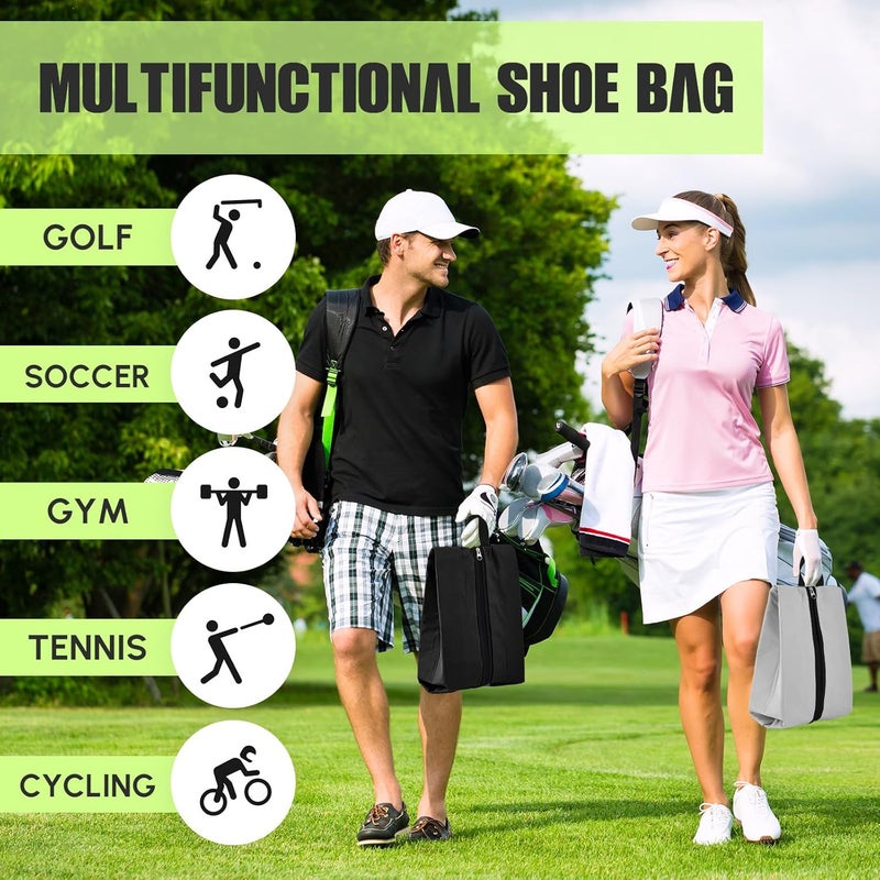 Vincreem 2 Pack Smell Proof Shoe Cleat Bag for Travel Water-resistant Odor Absorbing Lightweight Golf Soccer Shoe Storage Organizer Pouch with Zipper Dust-proof for Gym Sports Work (Black, Light Grey) - Image 5